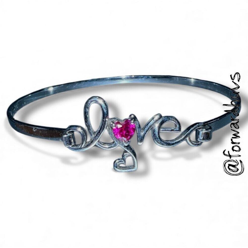 Sterling Silver “Love” Tension – 925 LA – Synthetic Ruby Heart – 6¾”